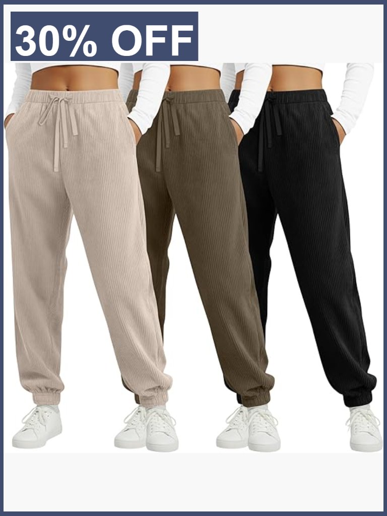 3-Pack Women's Corduroy Joggers High Waist Straight Leg Baggy Pants With Pockets